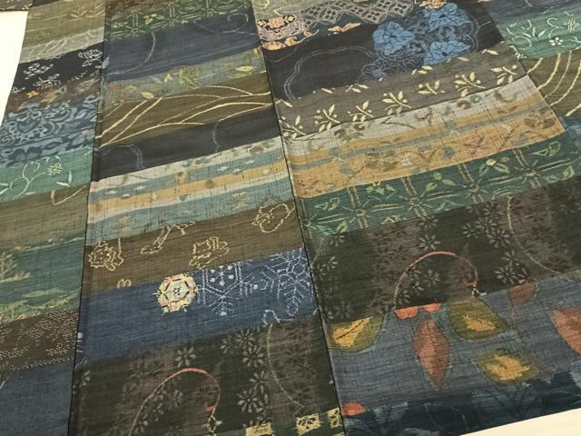 平和屋着物●小千谷紬 百柄 繋ぎ絣 手織り ロング丈 正絹 逸品 AABF0620fy