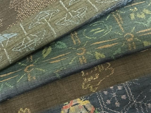 平和屋着物●小千谷紬 百柄 繋ぎ絣 手織り ロング丈 正絹 逸品 AABF0620fy