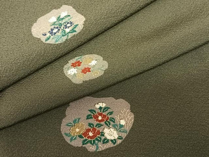 平和屋着物●上質な小紋 草花文 金彩 正絹 逸品 AABF0623fy