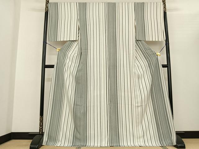 平和屋着物●上質な小紋 縞 ロング丈 正絹 逸品 AABF0626fy