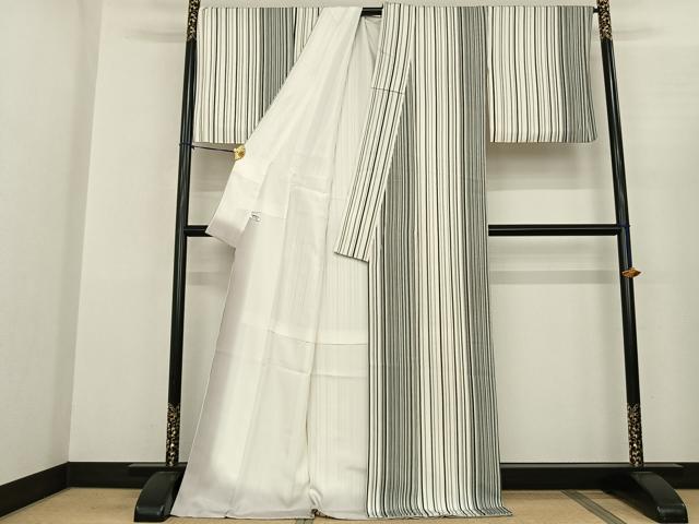 平和屋着物●上質な小紋 縞 ロング丈 正絹 逸品 AABF0626fy