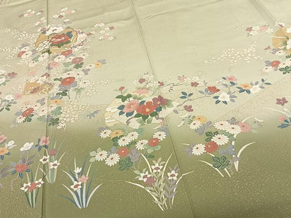 平和屋着物●訪問着 雪輪花文 暈し染め 金彩 正絹 逸品 AABF0628fy