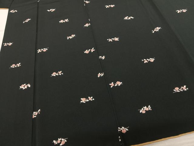 平和屋着物●上質な小紋 枝花文 黒地 正絹 逸品 AABF0629fy