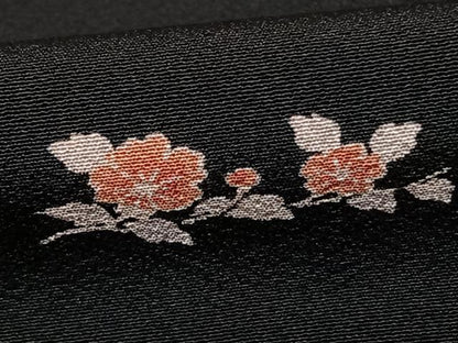 平和屋着物●上質な小紋 枝花文 黒地 正絹 逸品 AABF0629fy