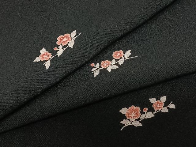 平和屋着物●上質な小紋 枝花文 黒地 正絹 逸品 AABF0629fy