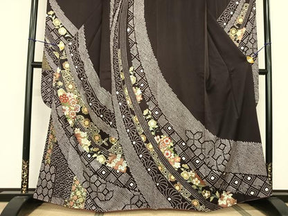 平和屋着物●豪華振袖 駒刺繍 絞り 熨斗花文 金彩 正絹 逸品 AABF0630fy