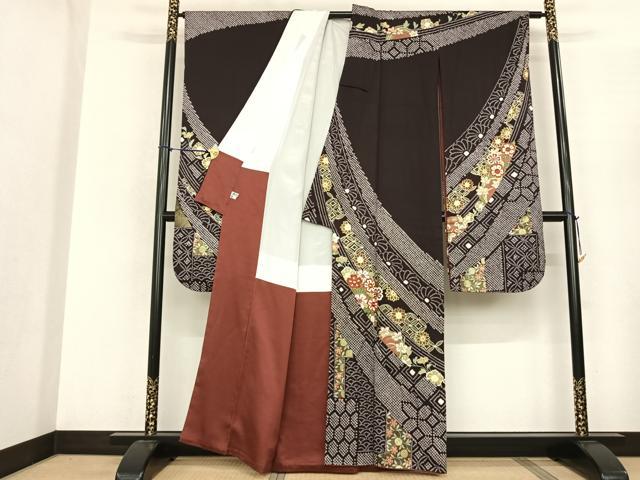 平和屋着物●豪華振袖 駒刺繍 絞り 熨斗花文 金彩 正絹 逸品 AABF0630fy