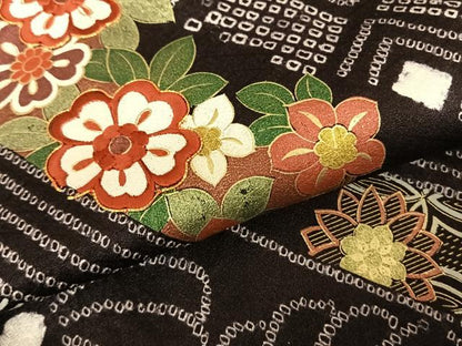 平和屋着物●豪華振袖 駒刺繍 絞り 熨斗花文 金彩 正絹 逸品 AABF0630fy