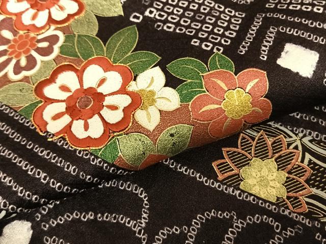 平和屋着物●豪華振袖 駒刺繍 絞り 熨斗花文 金彩 正絹 逸品 AABF0630fy