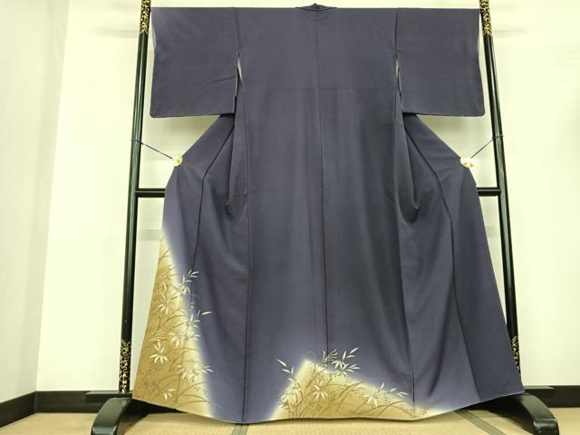 平和屋着物●訪問着 手描き 笹葉文 暈し染め 金彩 正絹 逸品 未使用 AABF0635fy