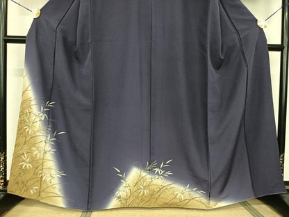 平和屋着物●訪問着 手描き 笹葉文 暈し染め 金彩 正絹 逸品 未使用 AABF0635fy