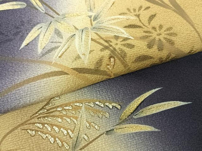 平和屋着物●訪問着 手描き 笹葉文 暈し染め 金彩 正絹 逸品 未使用 AABF0635fy