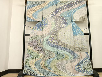 平和屋着物●訪問着 中国三大刺繍 相良刺繍 舞花文 暈し染め 銀通し地 正絹 逸品 AABF0640fy