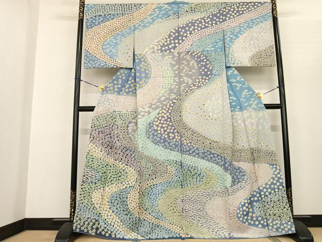 平和屋着物●訪問着 中国三大刺繍 相良刺繍 舞花文 暈し染め 銀通し地 正絹 逸品 AABF0640fy
