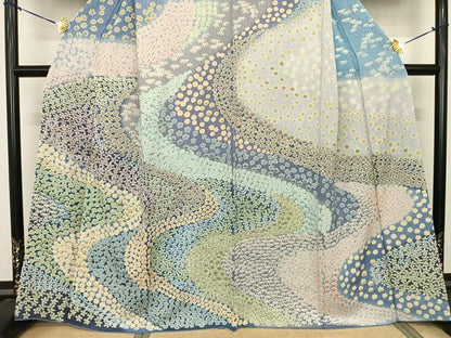 平和屋着物●訪問着 中国三大刺繍 相良刺繍 舞花文 暈し染め 銀通し地 正絹 逸品 AABF0640fy