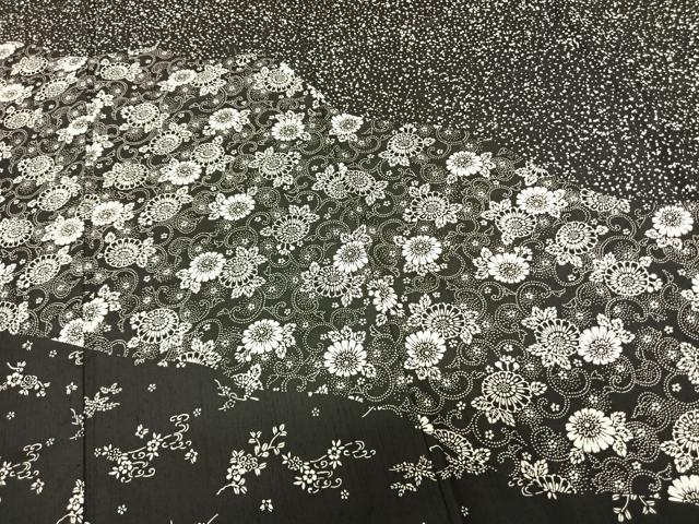 平和屋着物●訪問着 紬地 型染め 花唐草文 黒地 正絹 逸品 AABF0641fy