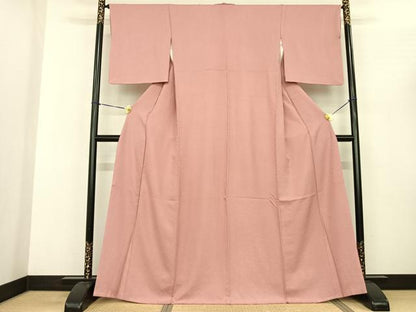 平和屋着物●上質な色無地 草花地紋 珊瑚色 正絹 逸品 AABF0642fy