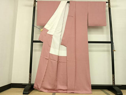 平和屋着物●上質な色無地 草花地紋 珊瑚色 正絹 逸品 AABF0642fy