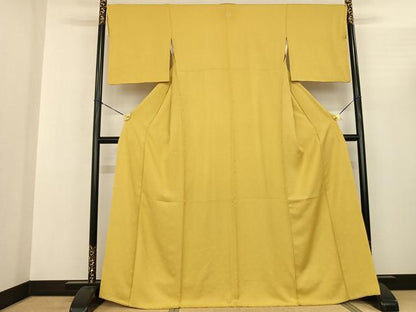 平和屋着物●上質な色無地 舞花地紋 支子色 正絹 逸品 AABF0643fy