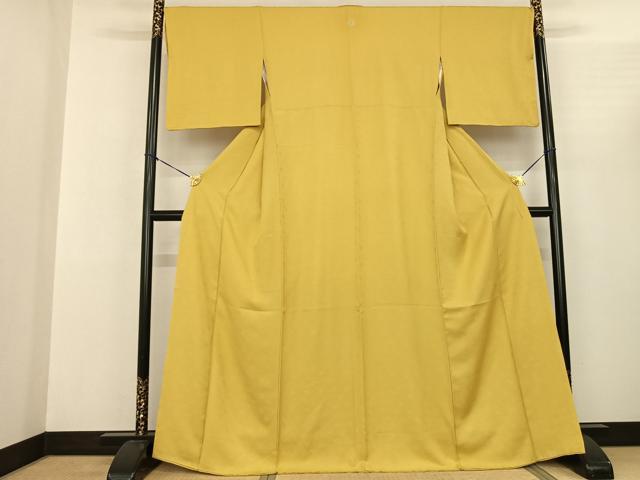 平和屋着物●上質な色無地 舞花地紋 支子色 正絹 逸品 AABF0643fy