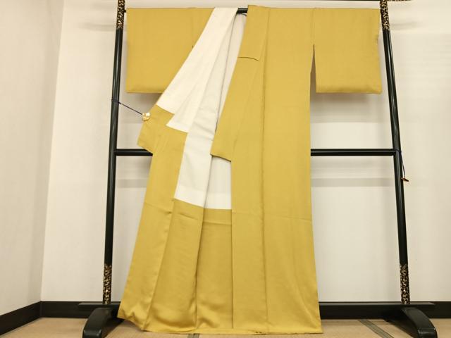 平和屋着物●上質な色無地 舞花地紋 支子色 正絹 逸品 AABF0643fy
