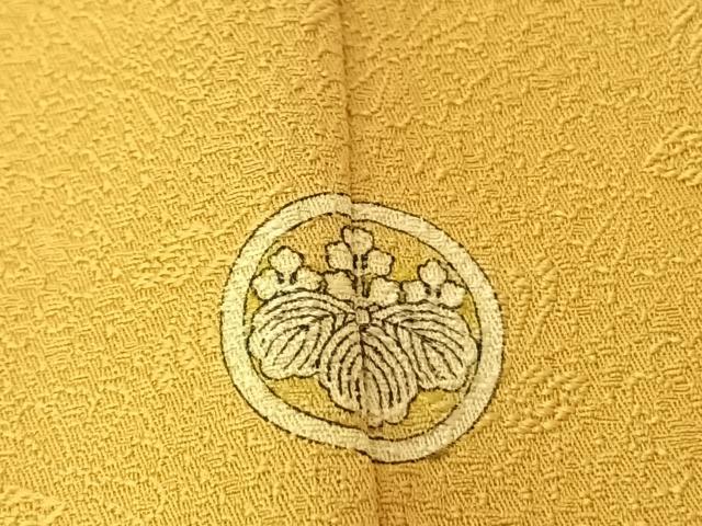 平和屋着物●上質な色無地 舞花地紋 支子色 正絹 逸品 AABF0643fy