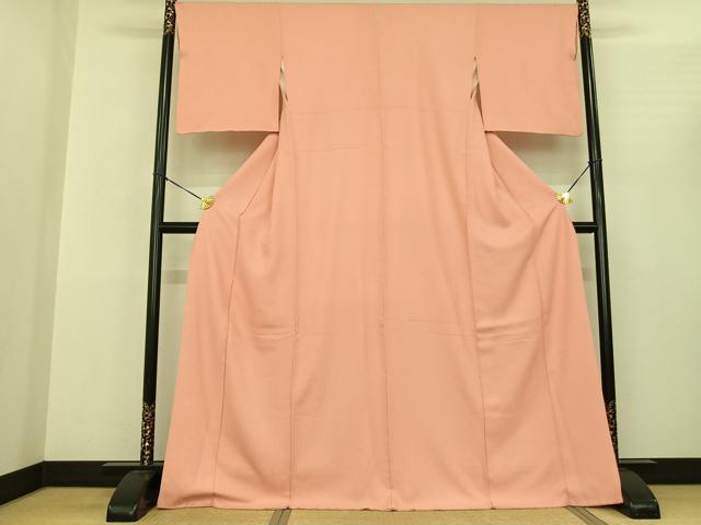 平和屋着物●上質な色無地 草花地紋 宍色 ロング丈 正絹 逸品 AABF0644fy