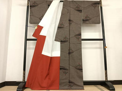 平和屋着物●本場大島紬 カタス7マルキ 泥染め 草花文 山中絹織物謹製 証紙付き 正絹 逸品 AABF0646fy