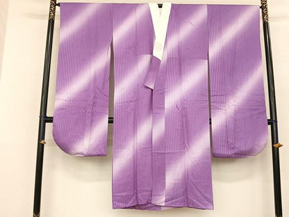 平和屋着物●長襦袢 袷 舞桜地紋 縞 暈し染め 半衿刺繍 正絹 逸品 AABF0652fy