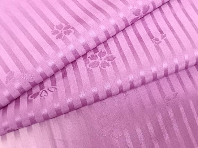 平和屋着物●長襦袢 袷 舞桜地紋 縞 暈し染め 半衿刺繍 正絹 逸品 AABF0652fy