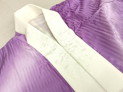平和屋着物●長襦袢 袷 舞桜地紋 縞 暈し染め 半衿刺繍 正絹 逸品 AABF0652fy