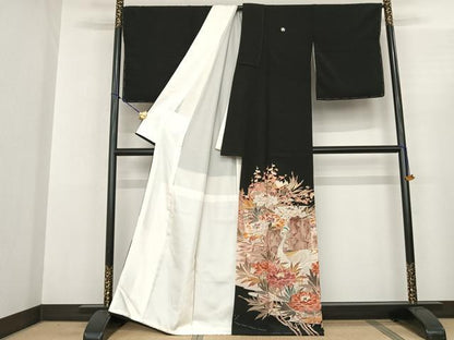 平和屋着物●本加賀友禅作家 中町博志 黒留袖 孔雀花文 正絹 逸品 未使用 AABF0653fy