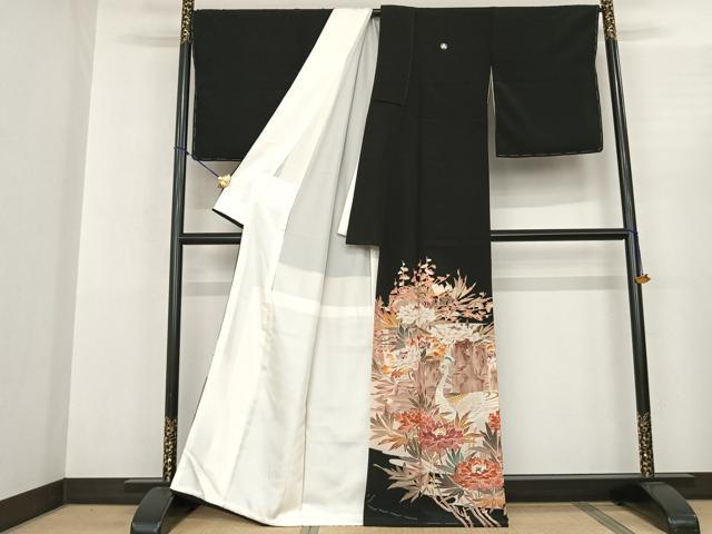 平和屋着物●本加賀友禅作家 中町博志 黒留袖 孔雀花文 正絹 逸品 未使用 AABF0653fy