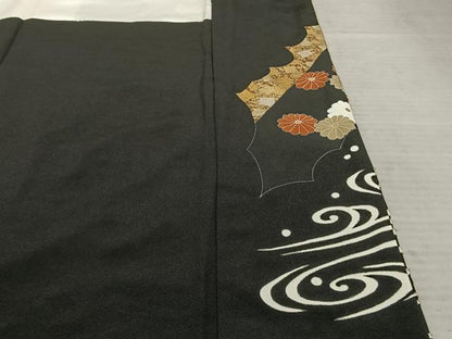 平和屋着物●豪華黒留袖　作家物　駒刺繍　舞花文　金彩　ロング丈　正絹　逸品　未使用　AABF0654fy