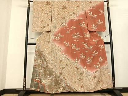 平和屋着物●訪問着 雪輪花文 暈し染め 金彩 正絹 逸品 未使用 AABF0657fy
