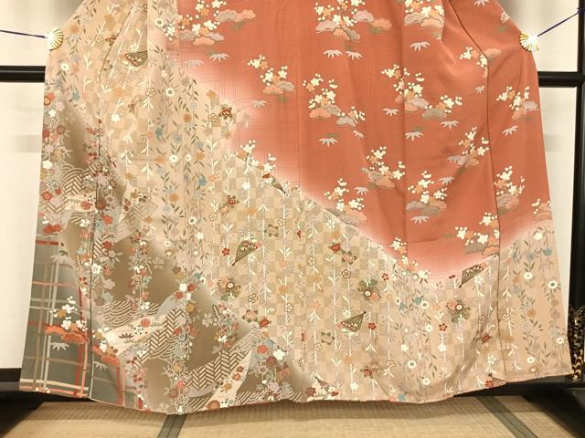 平和屋着物●訪問着 雪輪花文 暈し染め 金彩 正絹 逸品 未使用 AABF0657fy