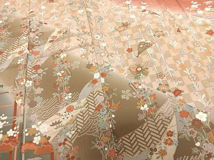 平和屋着物●訪問着 雪輪花文 暈し染め 金彩 正絹 逸品 未使用 AABF0657fy