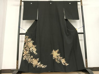 平和屋着物●豪華黒留袖　吉祥花文　金彩　正絹　逸品　未使用　AABF0658fy