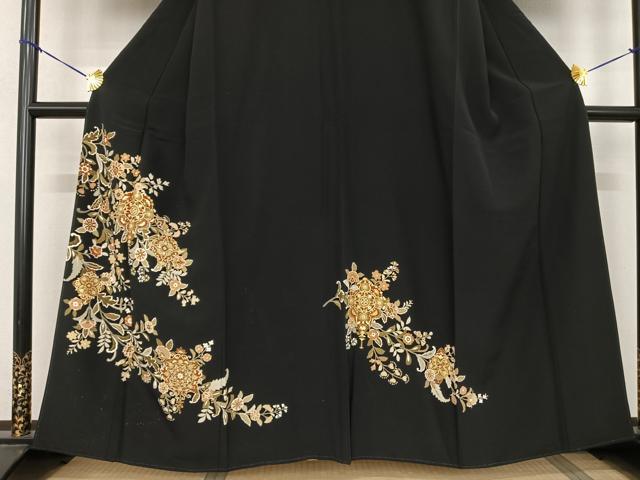 平和屋着物●豪華黒留袖　吉祥花文　金彩　正絹　逸品　未使用　AABF0658fy