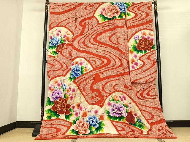 平和屋着物●豪華振袖 駒刺繍 絞り 流水花文 金彩 ロング丈 正絹 逸品 AABF0660fy