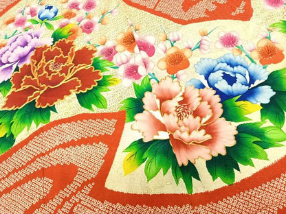 平和屋着物●豪華振袖 駒刺繍 絞り 流水花文 金彩 ロング丈 正絹 逸品 AABF0660fy