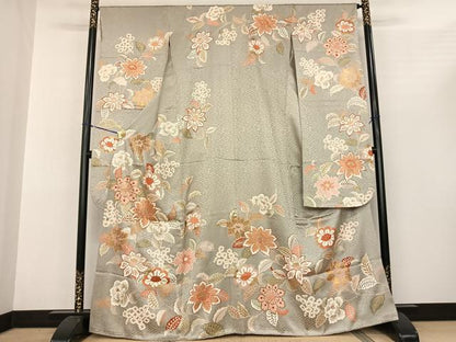 平和屋着物●豪華振袖　駒刺繍　枝花文　金彩　正絹　逸品　AABF0661fy