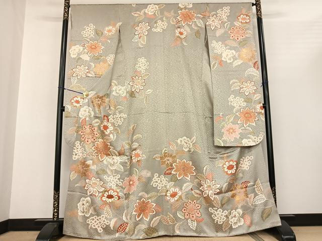 平和屋着物●豪華振袖　駒刺繍　枝花文　金彩　正絹　逸品　AABF0661fy