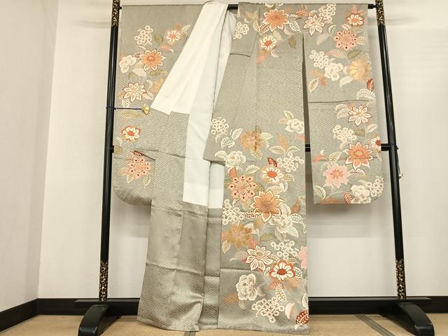 平和屋着物●豪華振袖　駒刺繍　枝花文　金彩　正絹　逸品　AABF0661fy