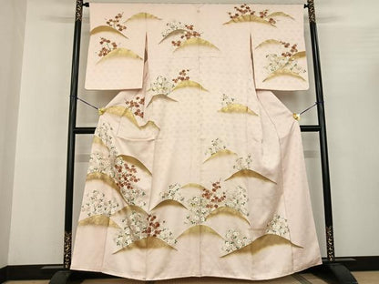 平和屋着物●訪問着 駒刺繍 枝花文 暈し染め 金彩 正絹 逸品 AABF0662fy