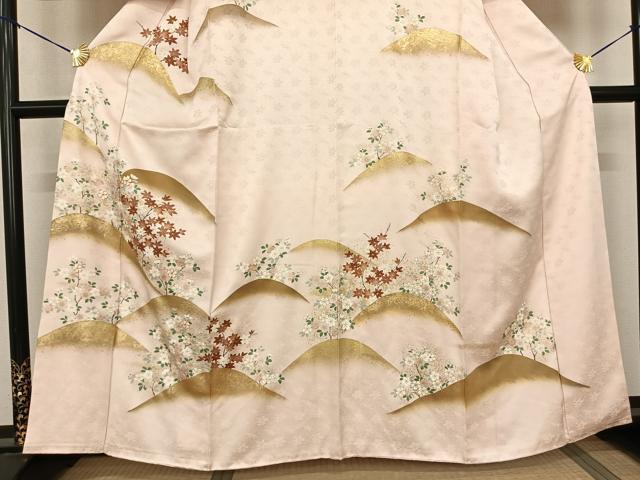 平和屋着物●訪問着 駒刺繍 枝花文 暈し染め 金彩 正絹 逸品 AABF0662fy