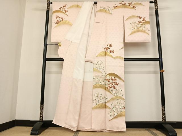平和屋着物●訪問着 駒刺繍 枝花文 暈し染め 金彩 正絹 逸品 AABF0662fy