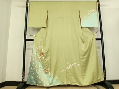 平和屋着物●訪問着 駒刺繍 枝花丸文 暈し染め 金彩 やまと誂製 正絹 逸品 AABF0664fy