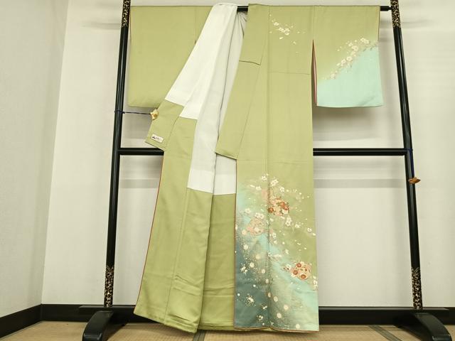 平和屋着物●訪問着 駒刺繍 枝花丸文 暈し染め 金彩 やまと誂製 正絹 逸品 AABF0664fy