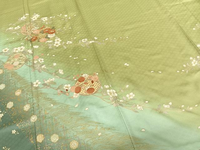 平和屋着物●訪問着 駒刺繍 枝花丸文 暈し染め 金彩 やまと誂製 正絹 逸品 AABF0664fy